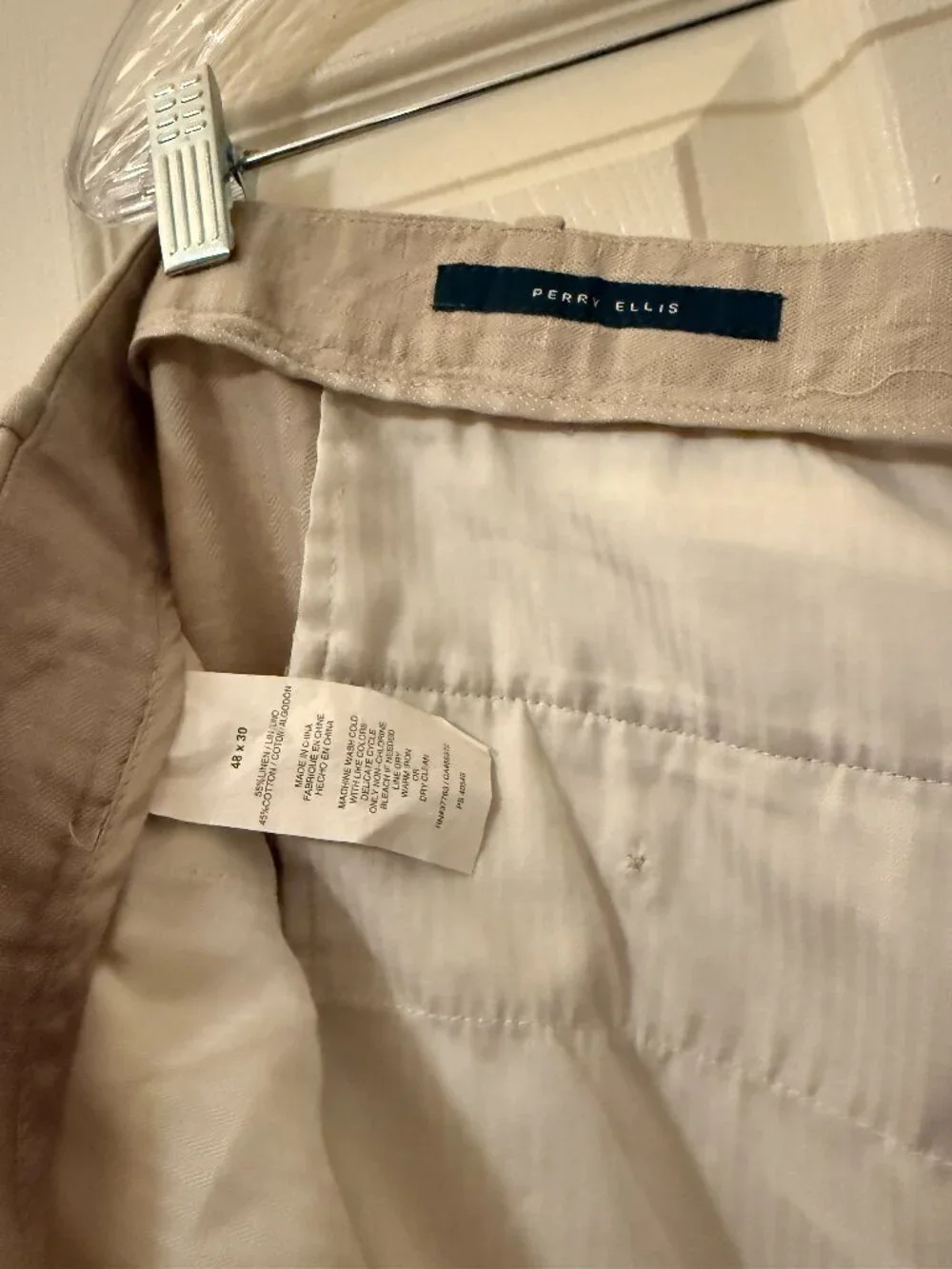 Perry Ellis Men's 48x30 Beige Linen Pants